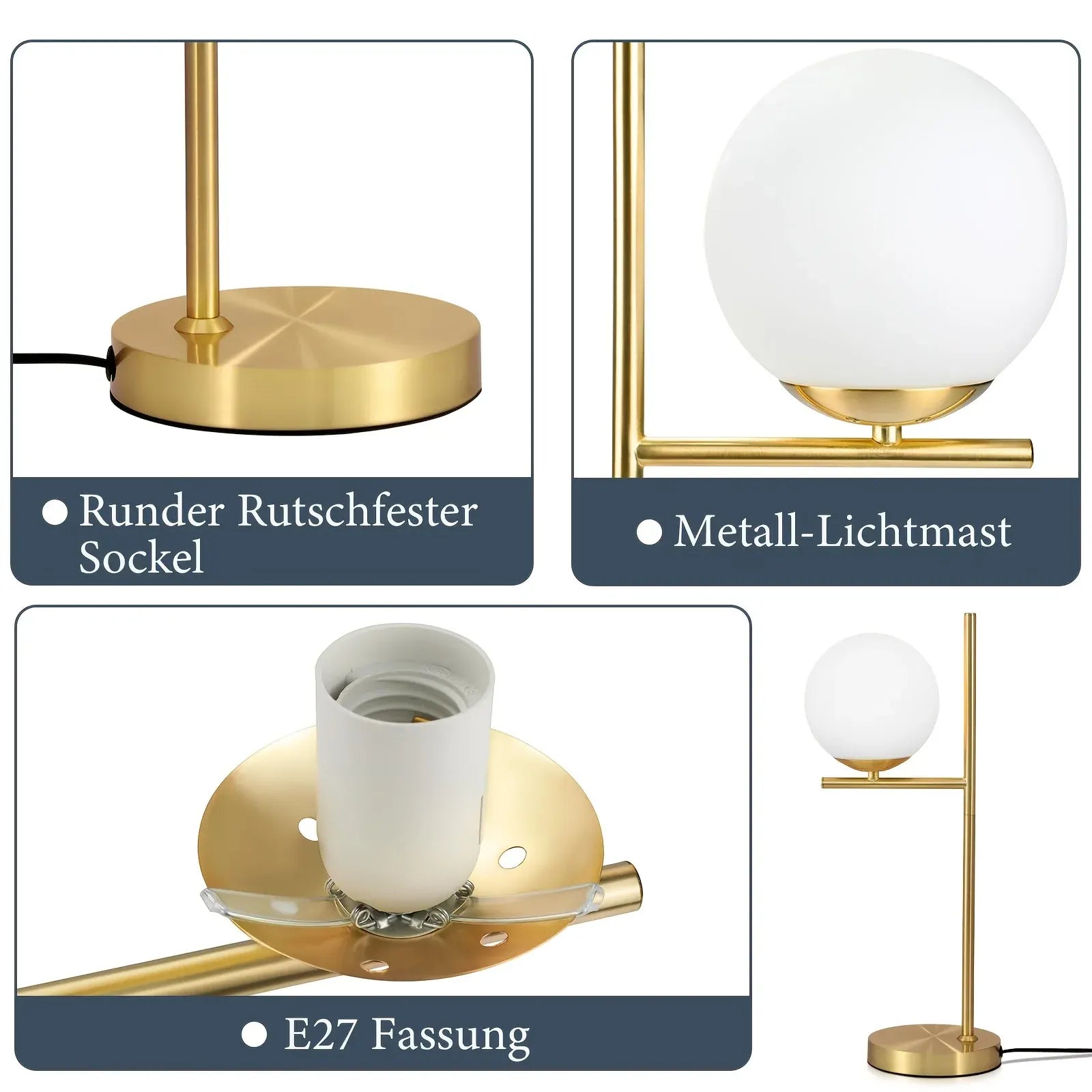 Golden Modern Table Lamp with White Glass Globe Shade