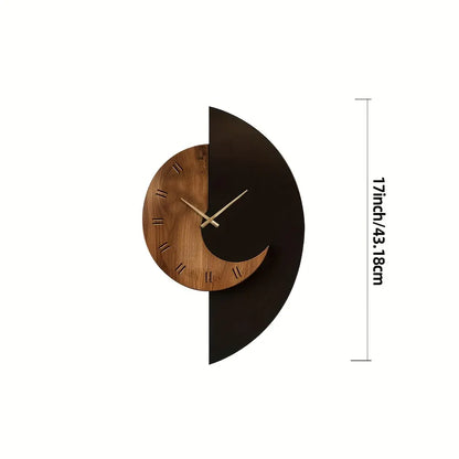 Half-Moon Wooden Wall Clock, Modern Silent Design, Battery Powered
