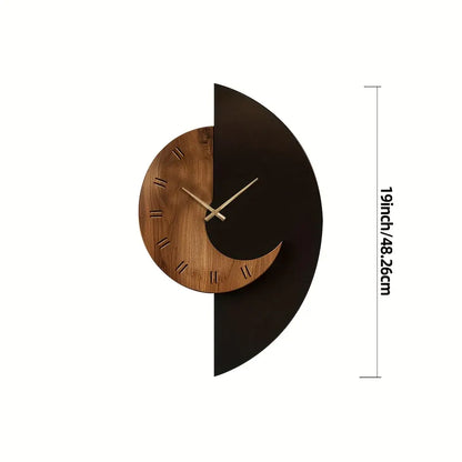 Half-Moon Wooden Wall Clock, Modern Silent Design, Battery Powered