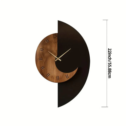Half-Moon Wooden Wall Clock, Modern Silent Design, Battery Powered
