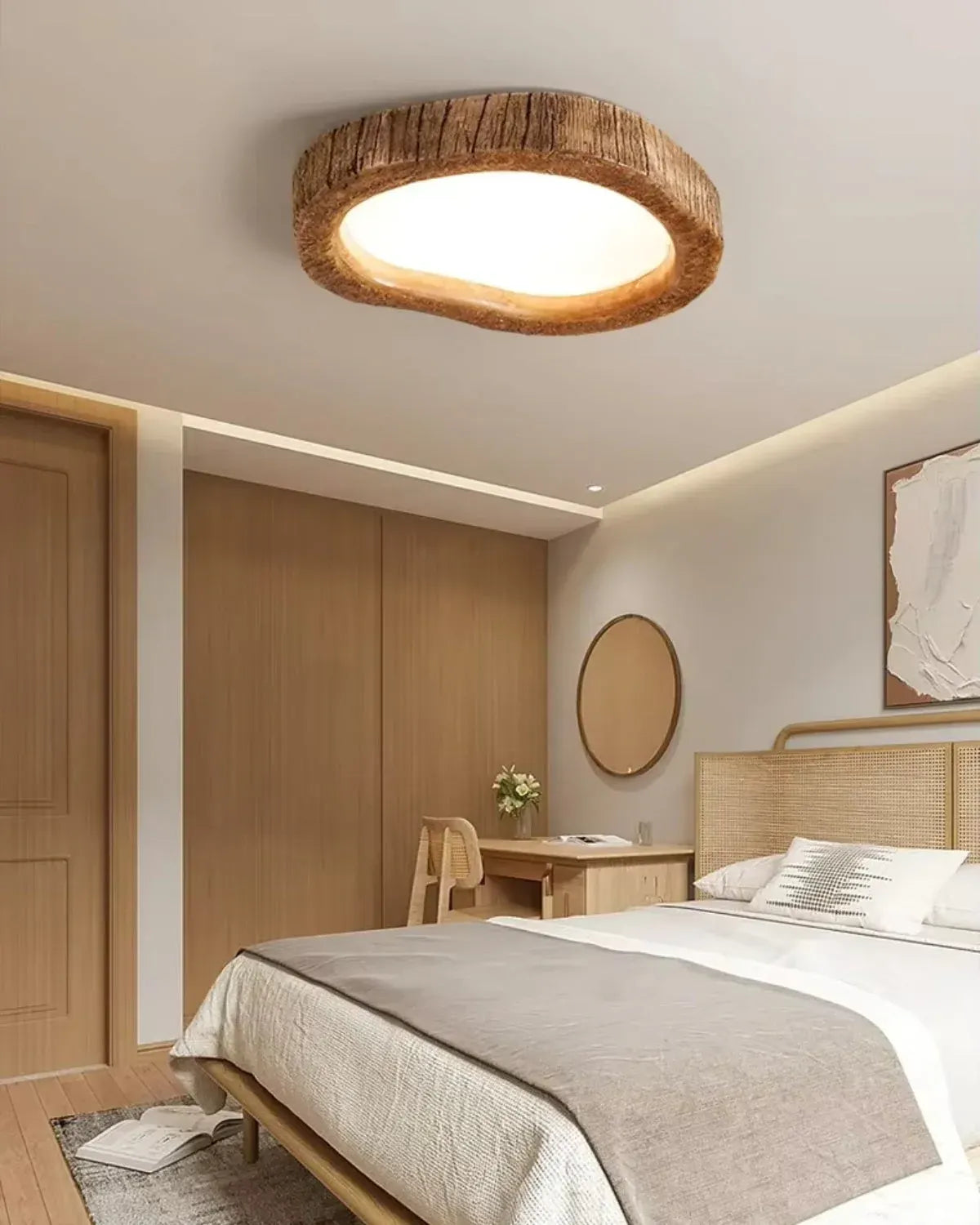 Halo Wood-Style Ring LED Ceiling Lamp | Rustic Ambient Lighting Fixture