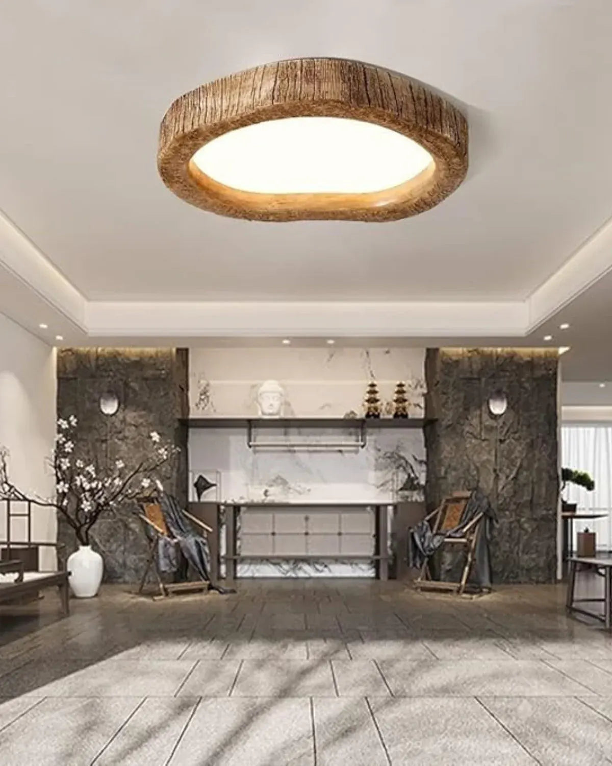 Halo Wood-Style Ring LED Ceiling Lamp | Rustic Ambient Lighting Fixture