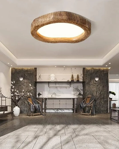 Halo Wood-Style Ring LED Ceiling Lamp | Rustic Ambient Lighting Fixture