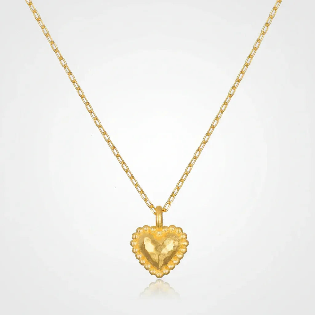 Hammered Heart Pendant Gold Necklace Chain Jewelry