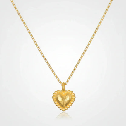 Hammered Heart Pendant Gold Necklace Chain Jewelry