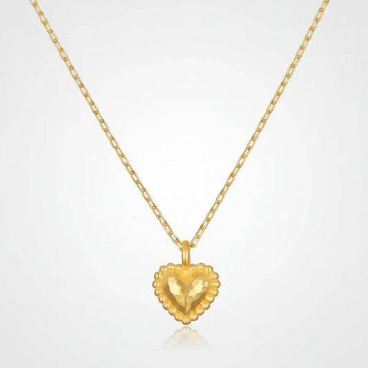 Hammered Heart Pendant Gold Necklace Chain Jewelry