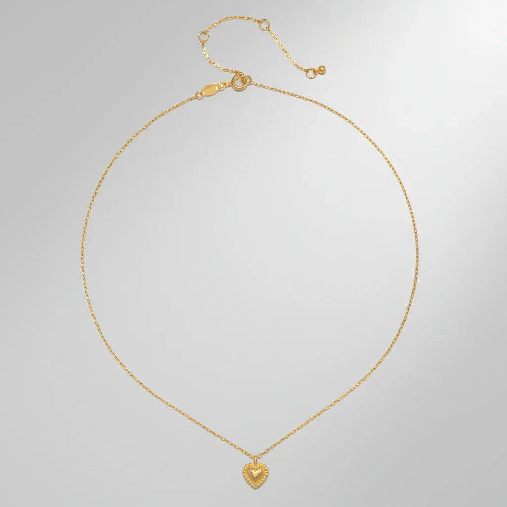 Hammered Heart Pendant Gold Necklace Chain Jewelry
