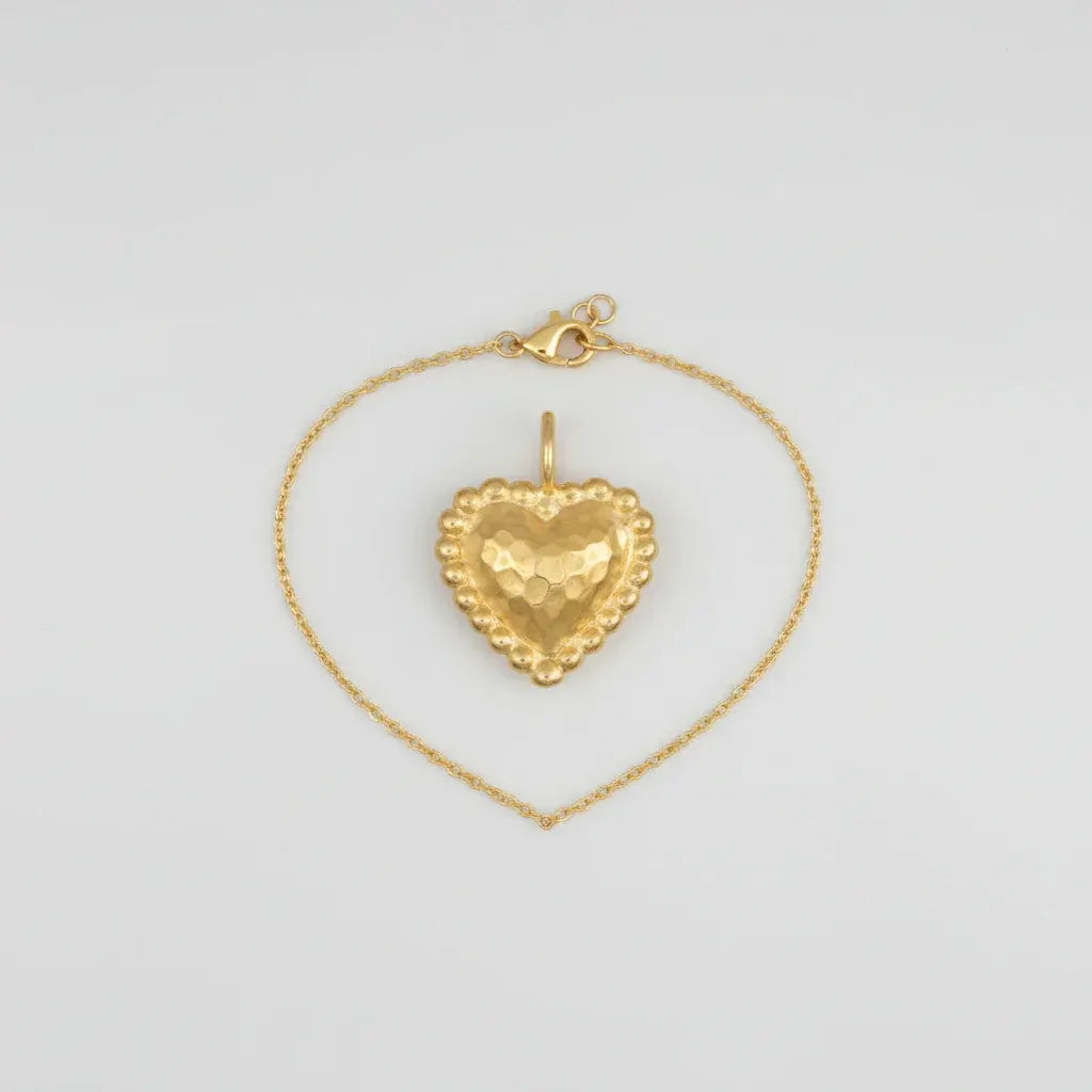 Hammered Heart Pendant Gold Necklace Chain Jewelry