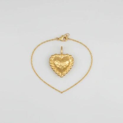 Hammered Heart Pendant Gold Necklace Chain Jewelry
