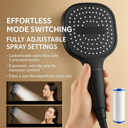 Handheld Filtered Shower Head with High-Pressure Multi-Spray Settings
