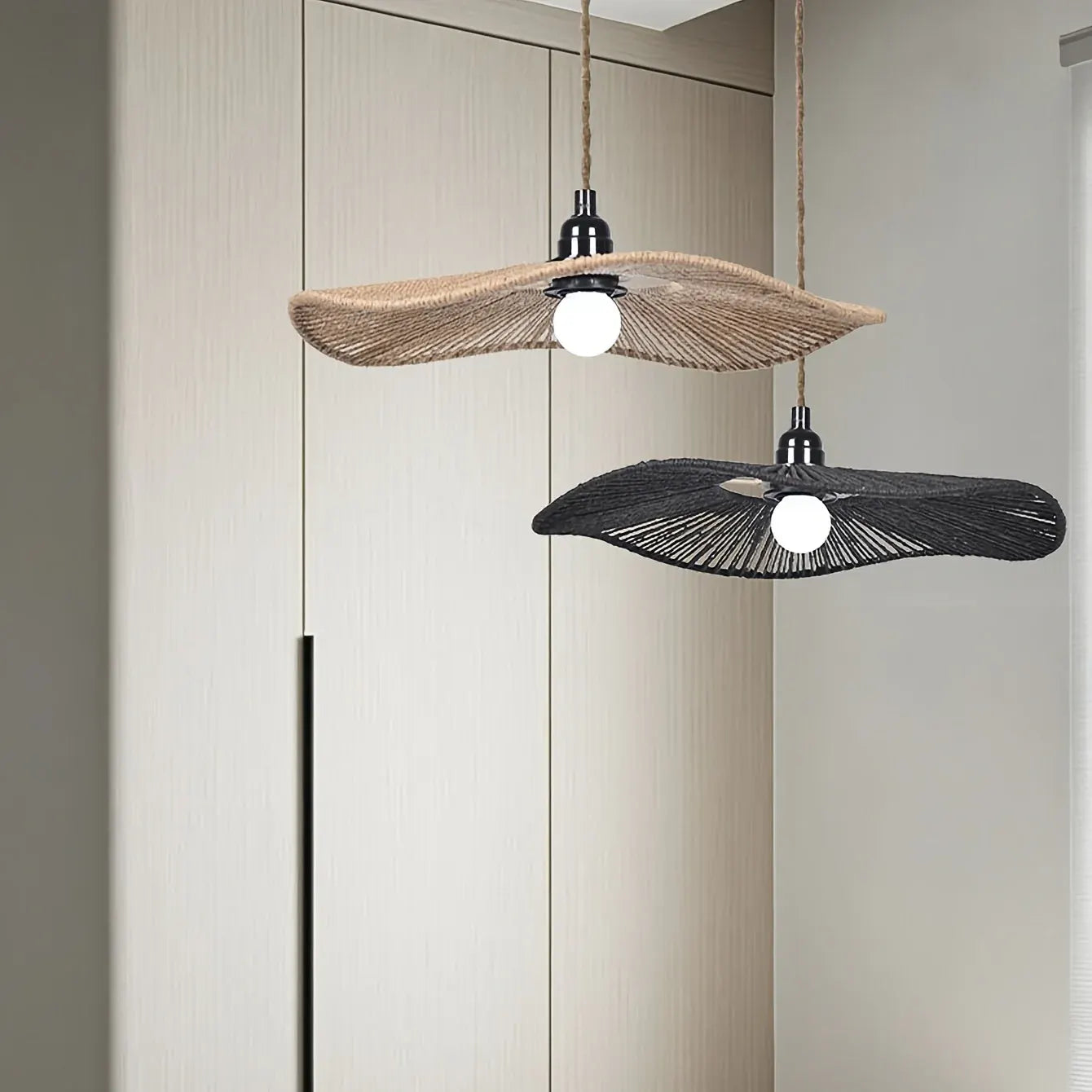 Handwoven Paper Rope Pendant Lampshade | Natural Artisan Design