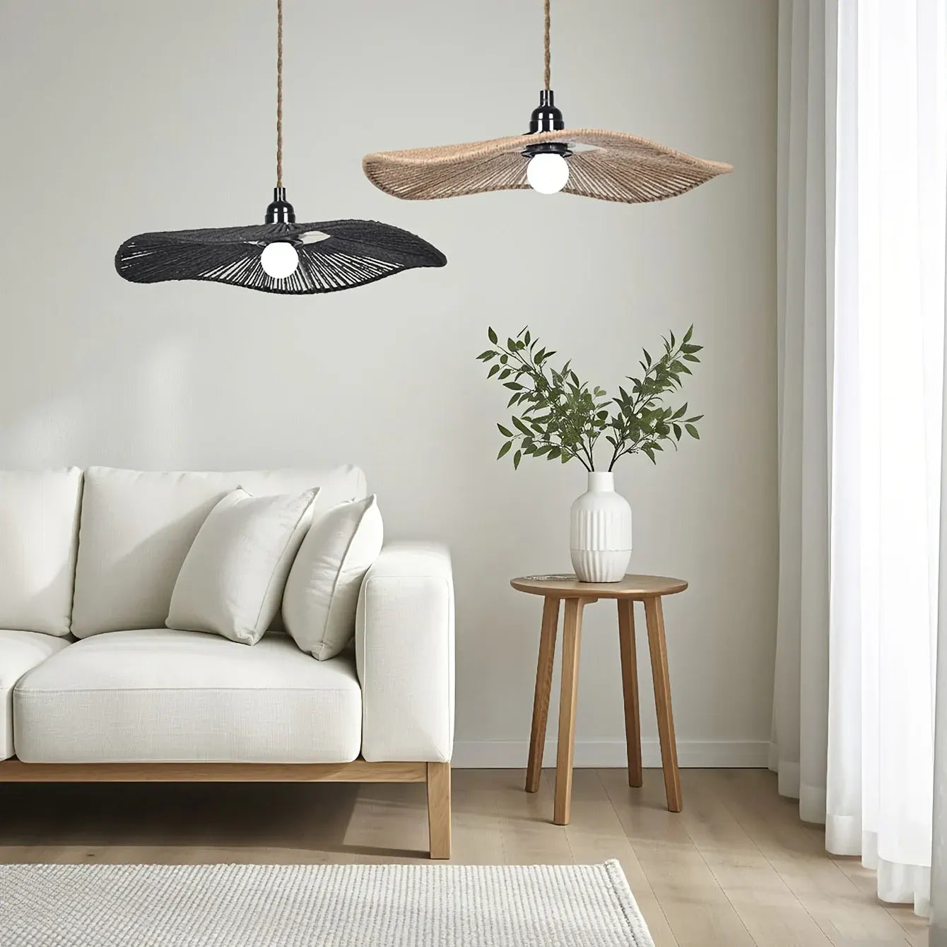 Handwoven Paper Rope Pendant Lampshade | Natural Artisan Design