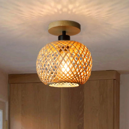Handwoven Rattan LED Ceiling Fixture with Natural Bamboo Design