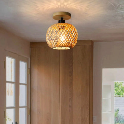 Handwoven Rattan LED Ceiling Fixture with Natural Bamboo Design