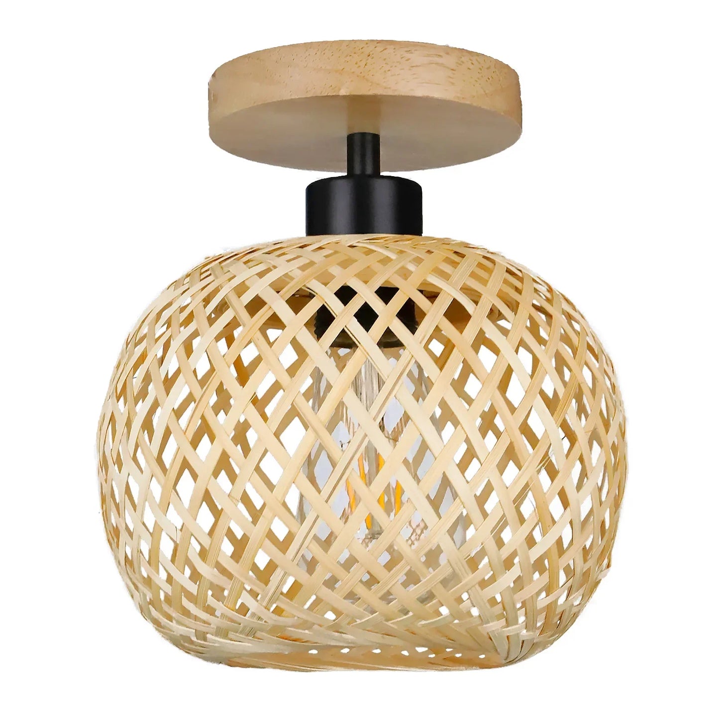 Handwoven Rattan LED Ceiling Fixture with Natural Bamboo Design