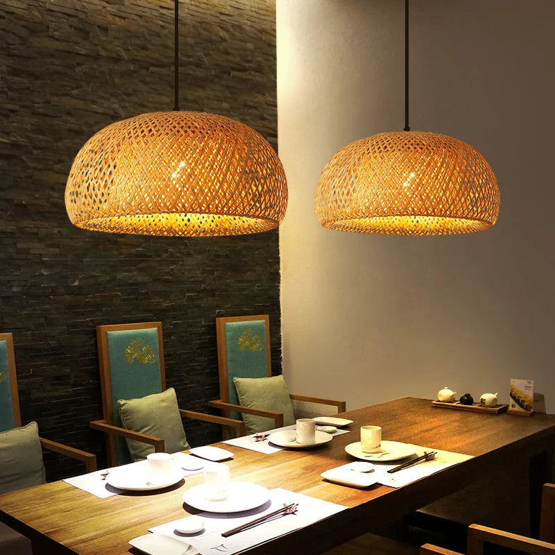 Handwoven Rattan Pendant Light Fixture with Natural Bamboo Design