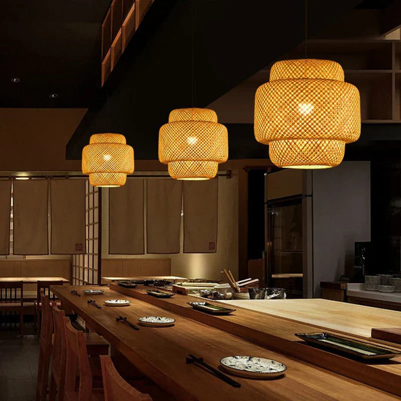 Handwoven Rattan Pendant Light Fixture with Natural Bamboo Design