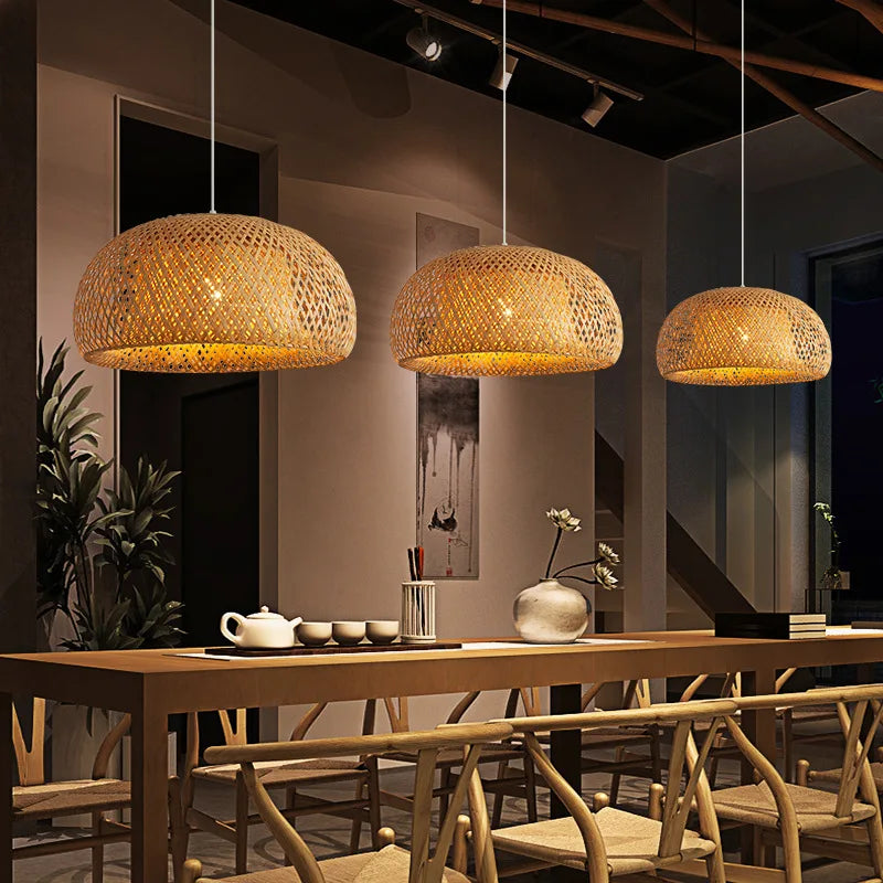 Handwoven Rattan Pendant Light Fixture with Natural Bamboo Design