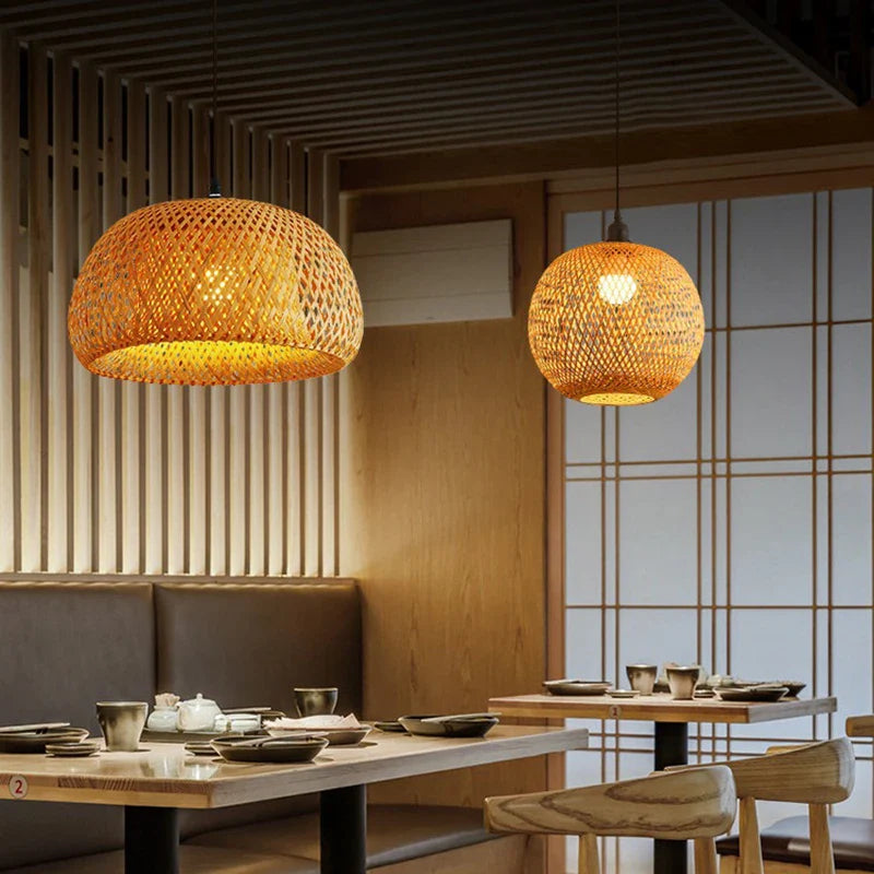 Handwoven Rattan Pendant Light Fixture with Natural Bamboo Design