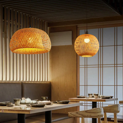 Handwoven Rattan Pendant Light Fixture with Natural Bamboo Design