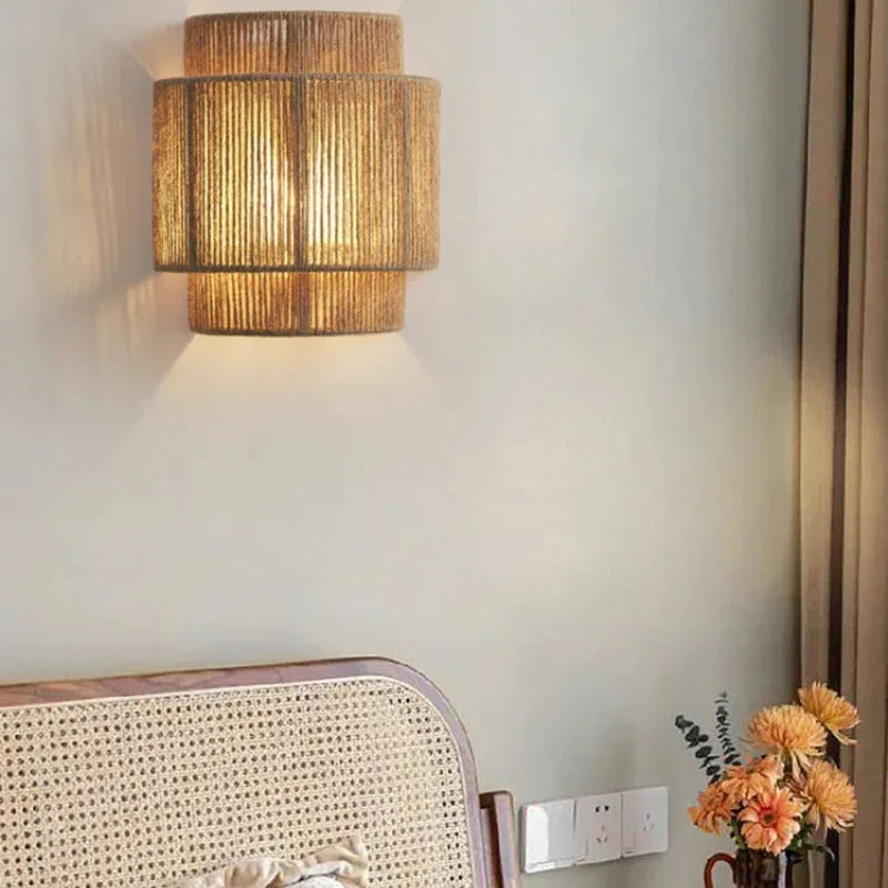 Handwoven Rattan Wall-Mounted Lamp Fixture