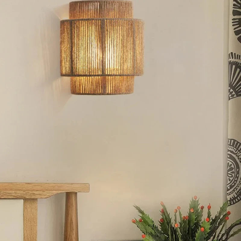 Handwoven Rattan Wall-Mounted Lamp Fixture
