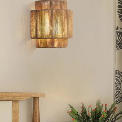 Handwoven Rattan Wall-Mounted Lamp Fixture