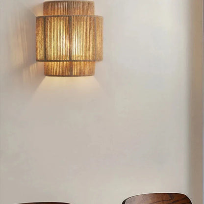 Handwoven Rattan Wall-Mounted Lamp Fixture