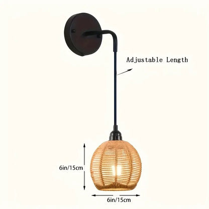 Handwoven Rattan Wall Sconce | Boho Bedside & Living Room Lamp