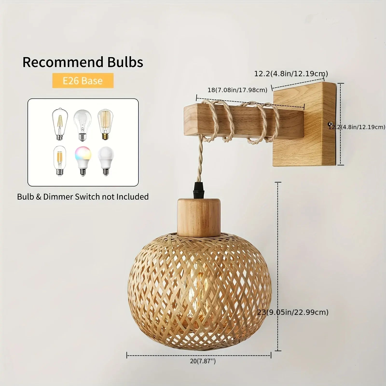 Handwoven Rattan Wall Sconce with Rustic Wood Frame - Woven Light Fixture