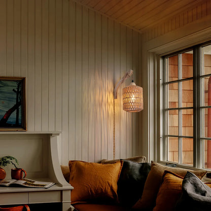 Handwoven Rattan & Wood Sconce | Boho Plug-In Wall Light