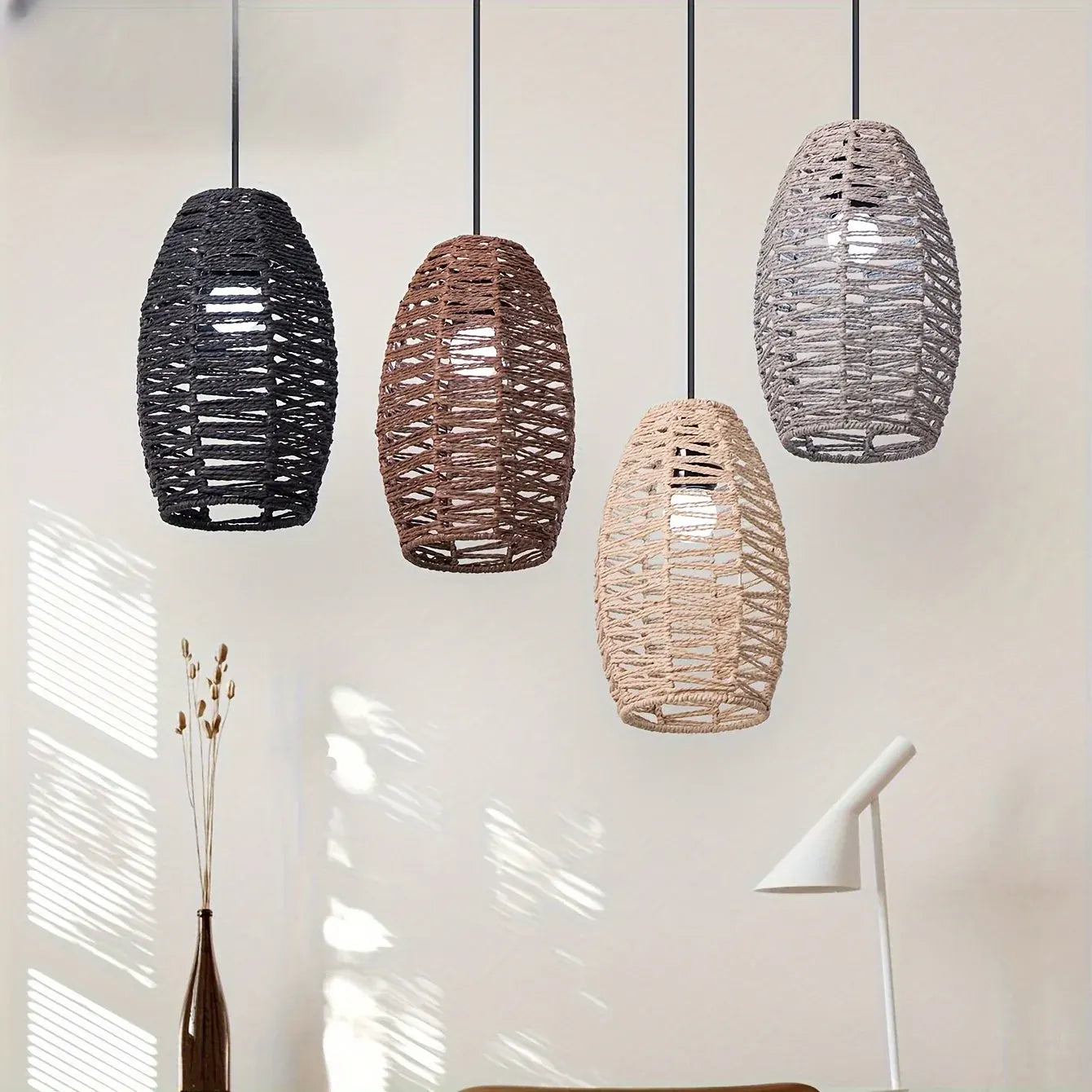 Handwoven Rope Pendant Shade | Natural Woven Ceiling Light Fixture