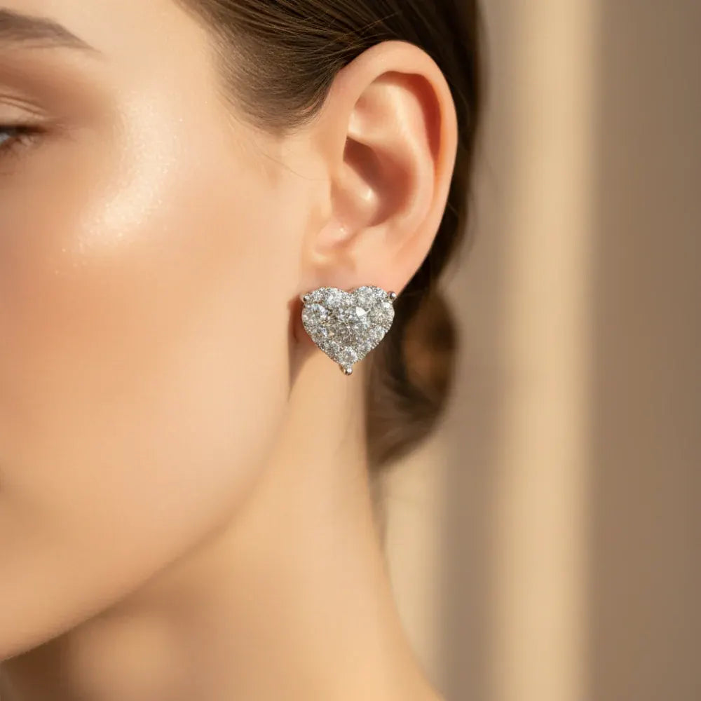 Heart Crystal Stud Earrings – Elegant Fashion Jewelry Gift for Mother's Day