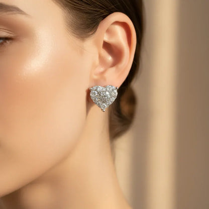Heart Crystal Stud Earrings – Elegant Fashion Jewelry Gift for Mother's Day
