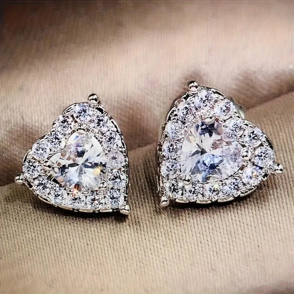 Heart Crystal Stud Earrings – Elegant Fashion Jewelry Gift for Mother's Day