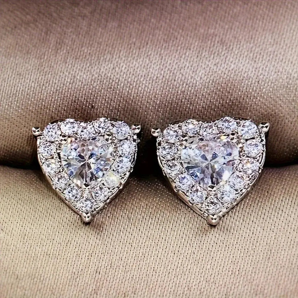 Heart Crystal Stud Earrings – Elegant Fashion Jewelry Gift for Mother's Day