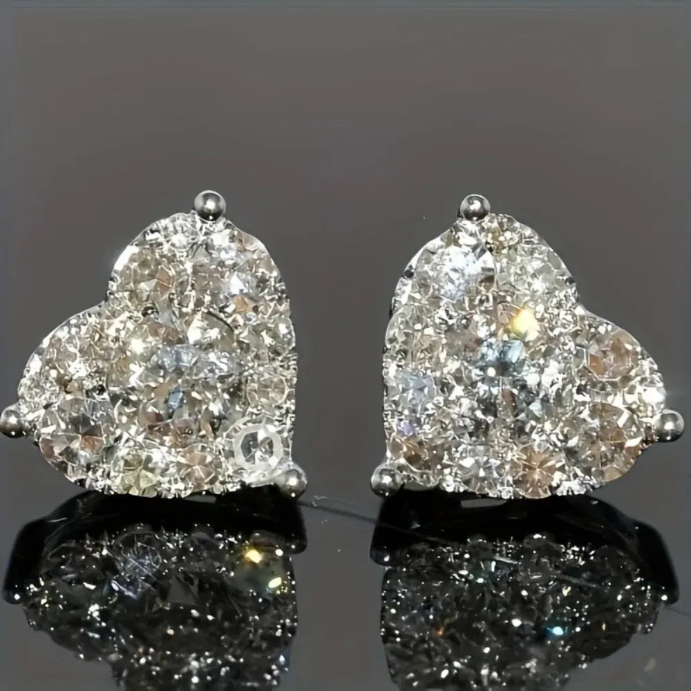 Heart Crystal Stud Earrings – Elegant Fashion Jewelry Gift for Mother's Day