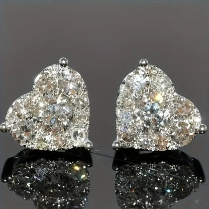 Heart Crystal Stud Earrings – Elegant Fashion Jewelry Gift for Mother's Day