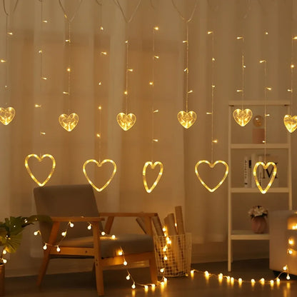 Heart-Shaped Warm LED Window Curtain String Lights