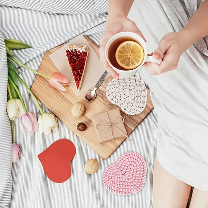 Heart-Shaped Woven Polyester Heat-Resistant Table Coasters Set