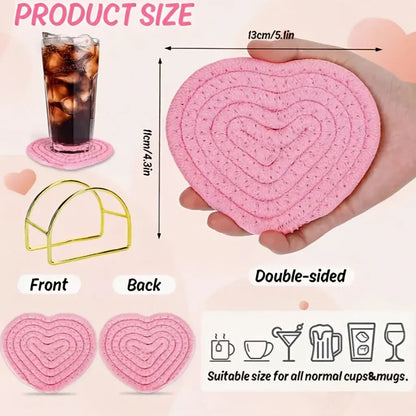 Heart-Shaped Woven Polyester Heat-Resistant Table Coasters Set