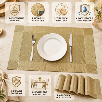 Heat-Resistant PVC Placemats – Washable, Non-Slip Table Protection Mats