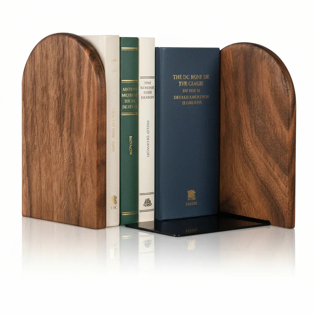 Heavy Duty Black Walnut Wood Bookends – Sturdy Desk Book Holders
