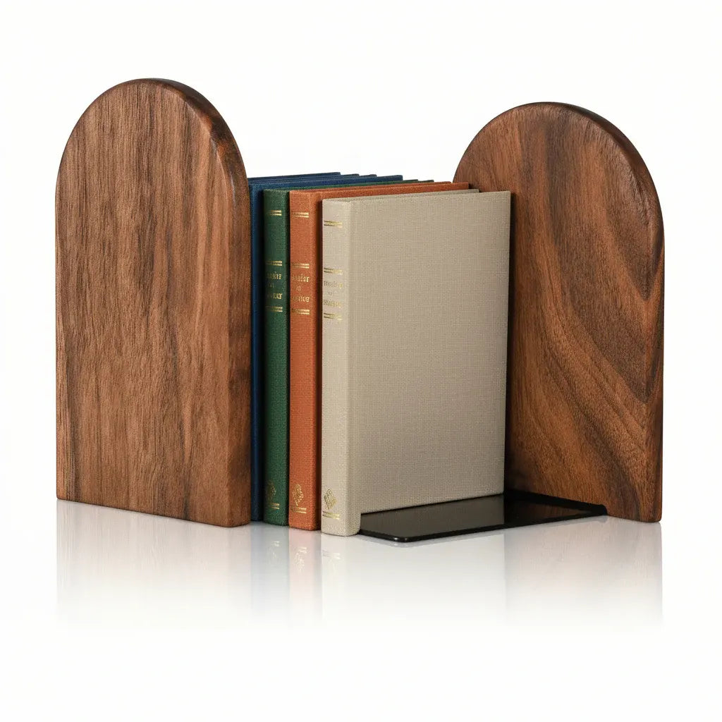 Heavy Duty Black Walnut Wood Bookends – Sturdy Desk Book Holders