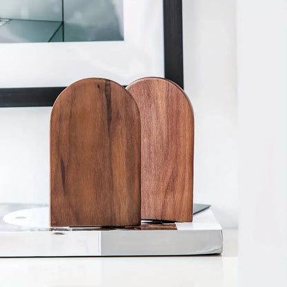 Heavy Duty Black Walnut Wood Bookends – Sturdy Desk Book Holders