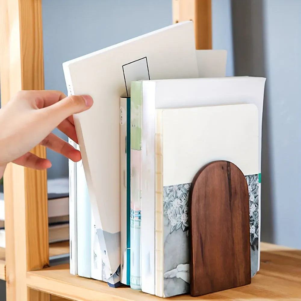 Heavy Duty Black Walnut Wood Bookends – Sturdy Desk Book Holders