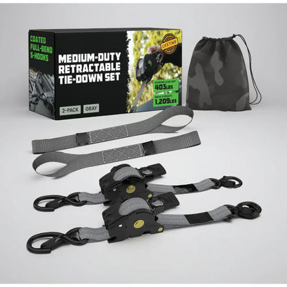 Heavy-Duty Retractable Cargo Tie-Down Straps with Hooks Set