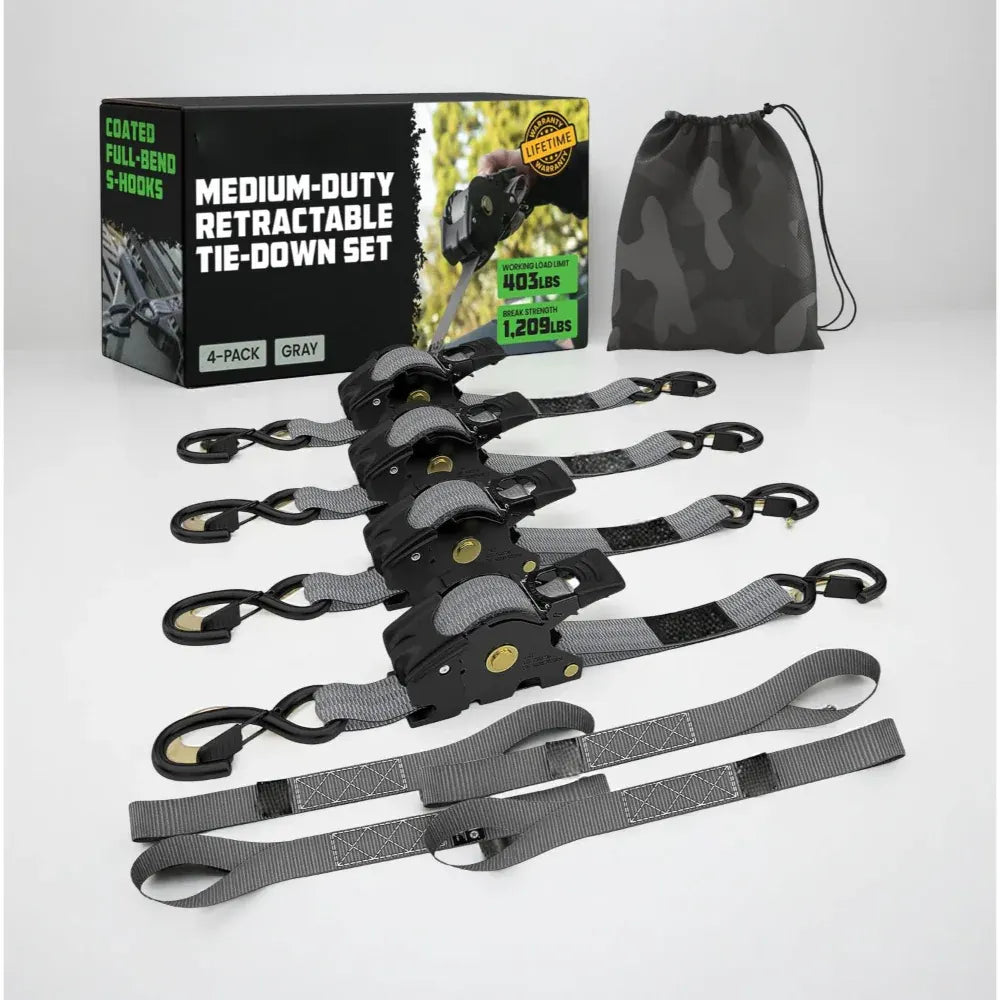 Heavy-Duty Retractable Cargo Tie-Down Straps with Hooks Set