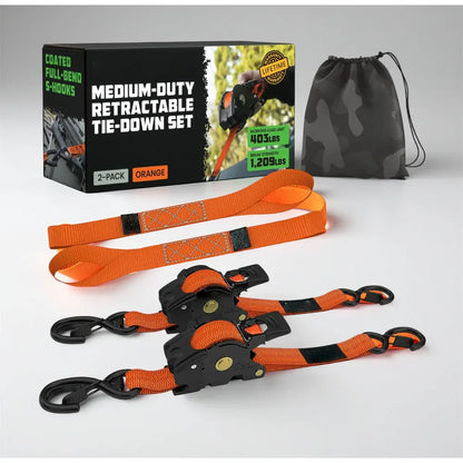 Heavy-Duty Retractable Cargo Tie-Down Straps with Hooks Set