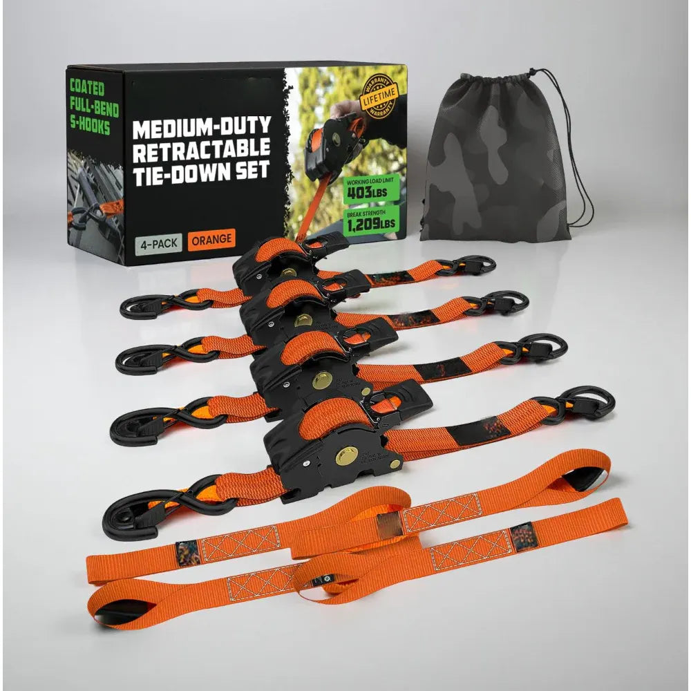 Heavy-Duty Retractable Cargo Tie-Down Straps with Hooks Set